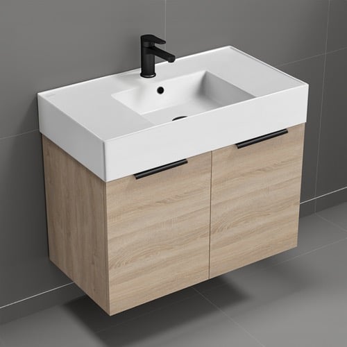 32 Inch Bathroom Vanity, Wall Mounted, Brown Oak Nameeks DERIN580